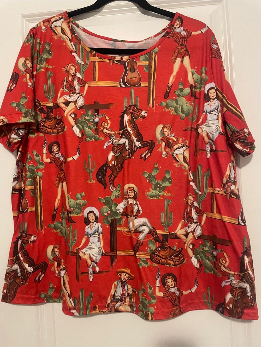 Red Western Print Short Sleeve Men’s Shirt